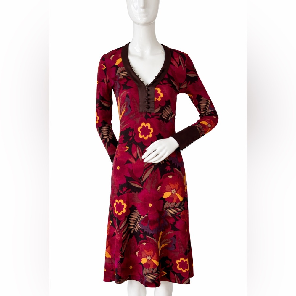 Max Mara Wool Floral Midi Dress | 90s Italian Designer 70s Boho Luxury